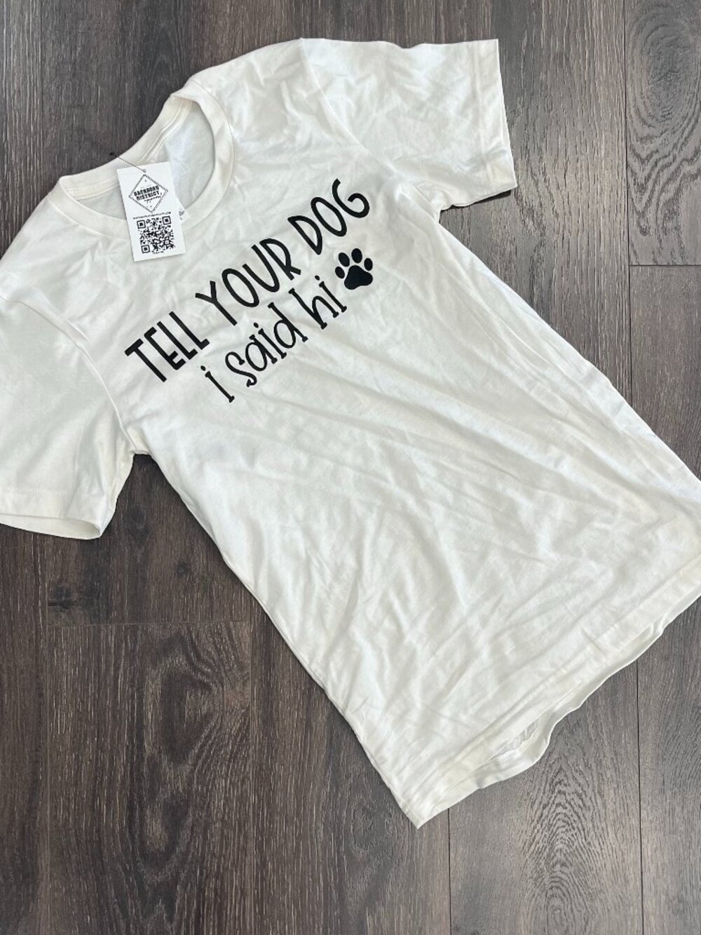 NWT Bella Canvas Tell Your Dog Hi Unisex Graphic Tee Vintage White Size 2XL